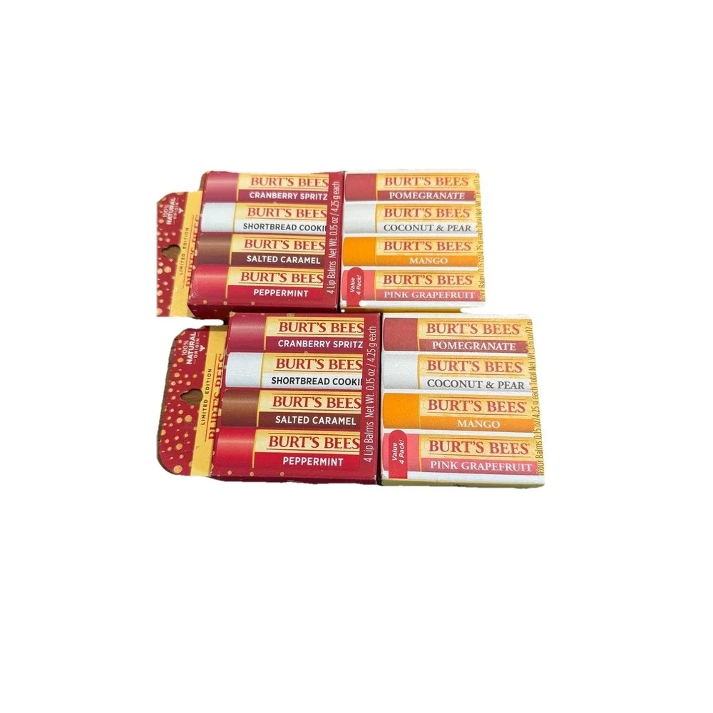 Burt's Bees Lip Balm Lot 4 Packs 16 Total Holiday & Fruit Flavors New Sealed